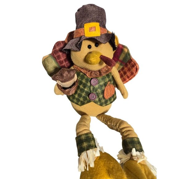 Thanksgiving Turkey Shelf Sitter Decor with Acorn & Harvest Plaid Outfit 20 in - Picture 1 of 13